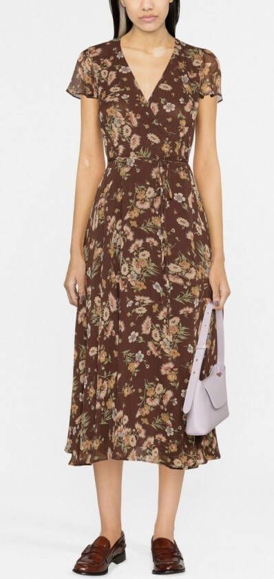 Polo Ralph Lauren Midi-jurk met bloemenprint Bruin