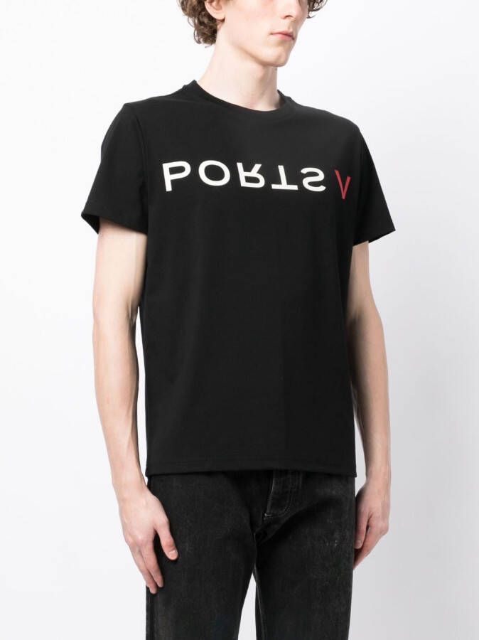Ports V T-shirt met logoprint Zwart