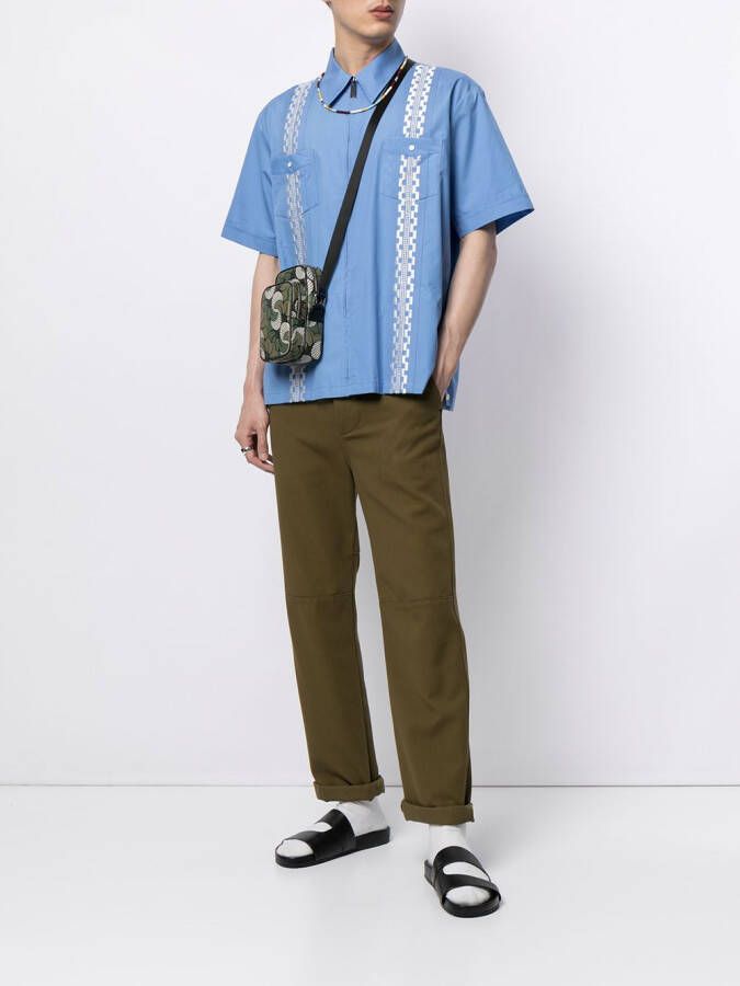 Ports V Shirt met geometrische band Blauw