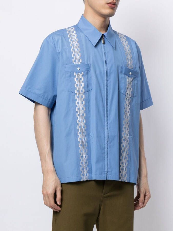 Ports V Shirt met geometrische band Blauw