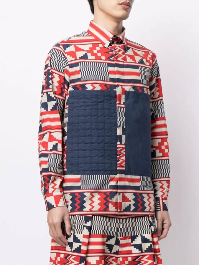 Ports V Shirt met geometrische print Wit