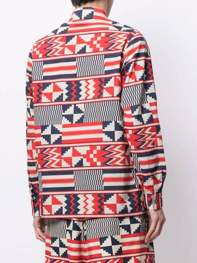 Ports V Shirt met geometrische print Wit