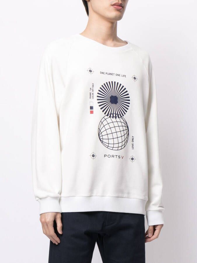 Ports V Sweater met tekst Wit