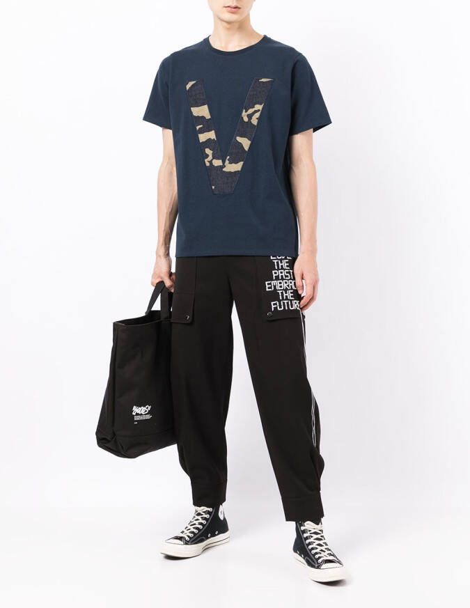 Ports V T-shirt met logoprint Blauw