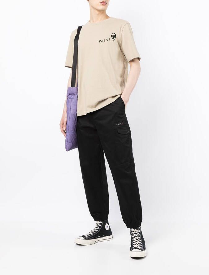 Ports V T-shirt met logoprint Bruin