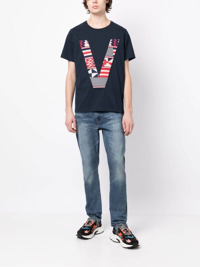 Ports V T-shirt met monogramprint Blauw