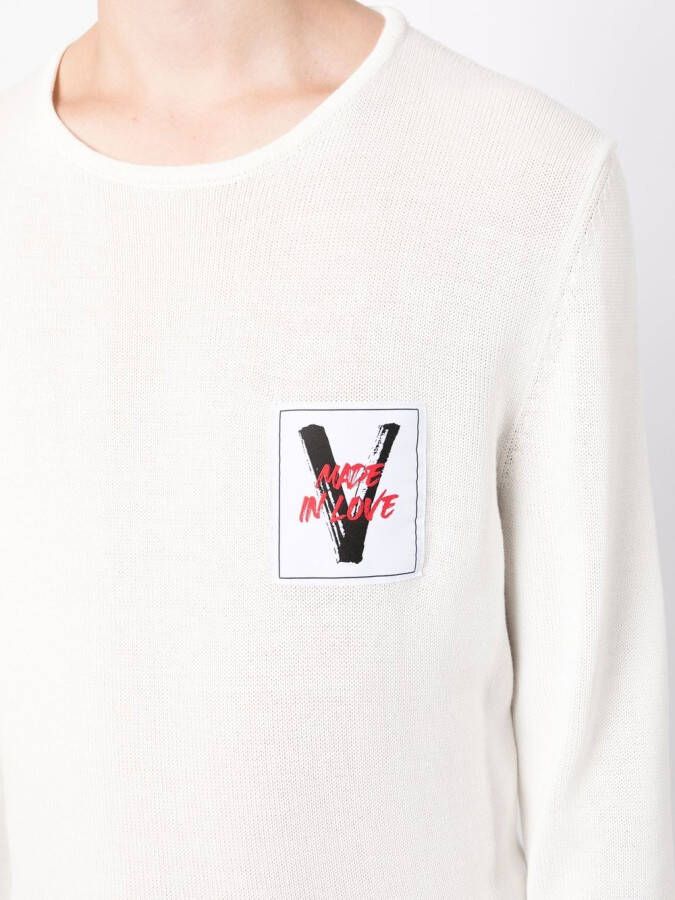 Ports V Trui met logopatch Wit