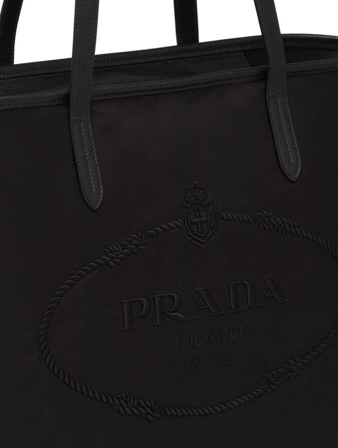 Prada Draagtas met geborduurd logo Zwart