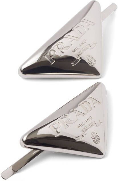 Prada Haarclip met gegraveerd logo Zilver