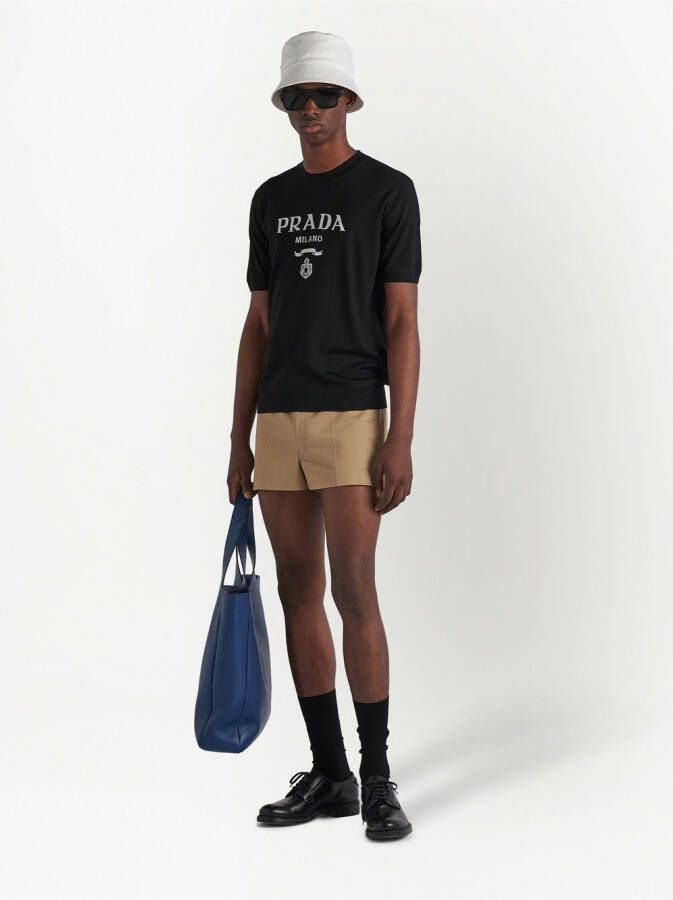 Prada Wollen trui met intarsia logo Zwart