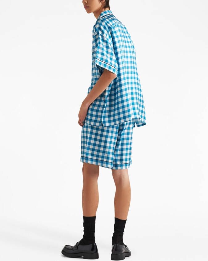 Prada Geruite zijden bermuda shorts Blauw