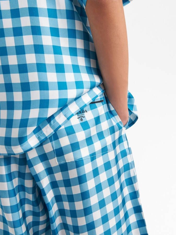 Prada Geruite zijden bermuda shorts Blauw