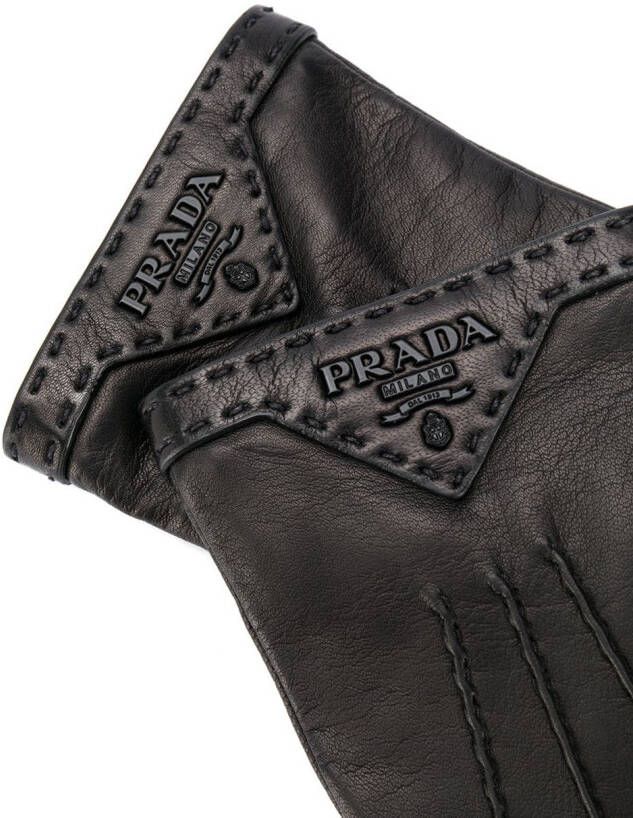 Prada Handschoenen met logoplakkaat Zwart