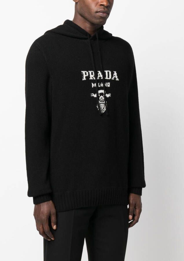 Prada Intarsia hoodie Zwart