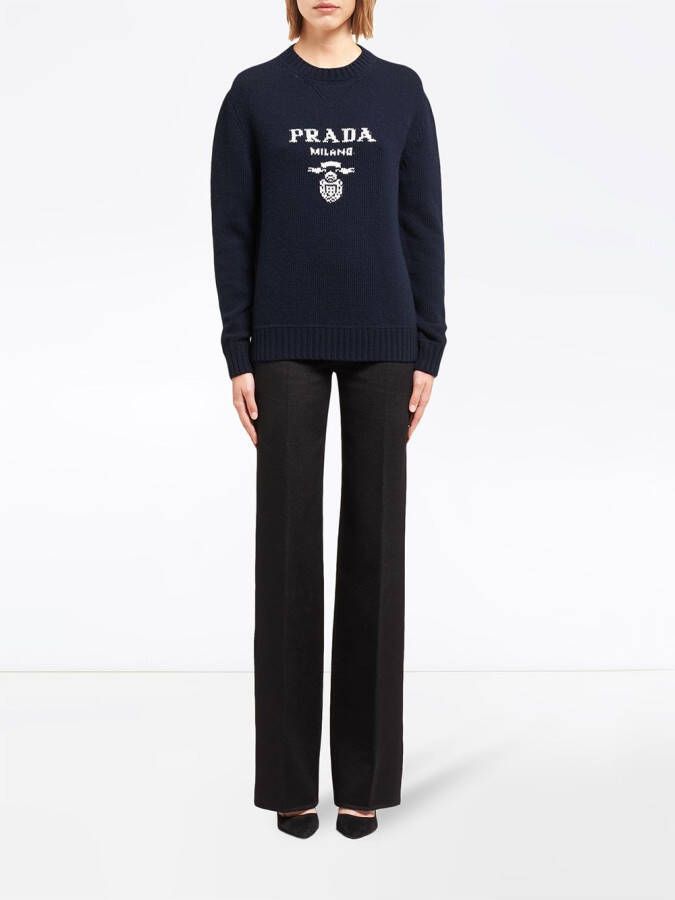 Prada Wollen-kasjmier trui met logo intarsia Blauw