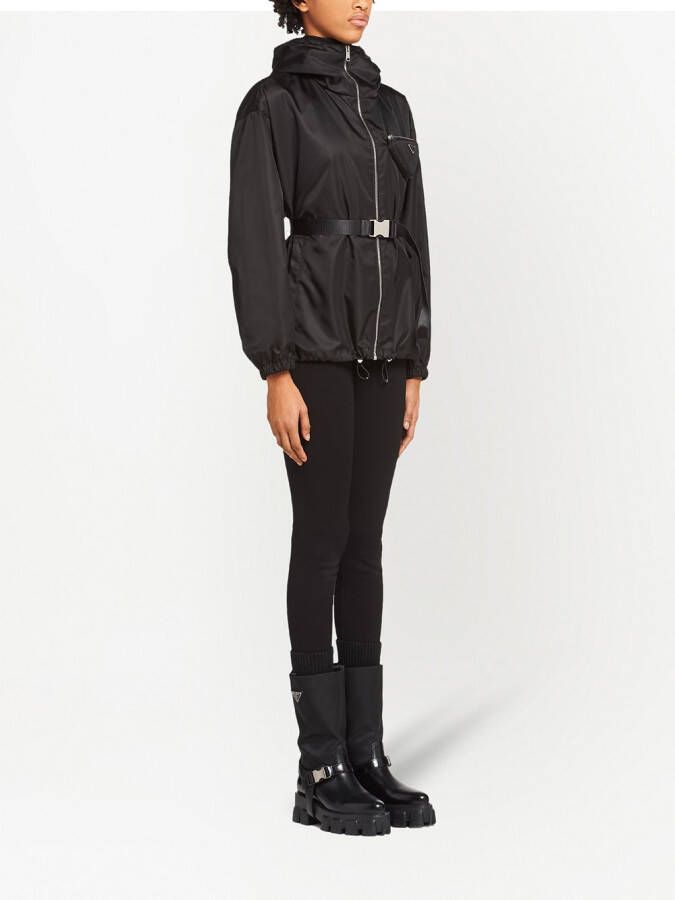 Prada Re-Nylon jack met capuchon en buidel Zwart