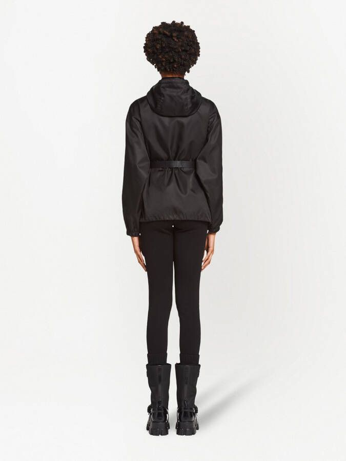Prada Re-Nylon jack met capuchon en buidel Zwart