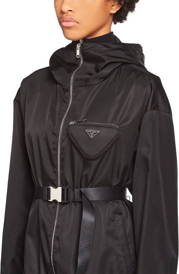 Prada Re-Nylon jack met capuchon en buidel Zwart