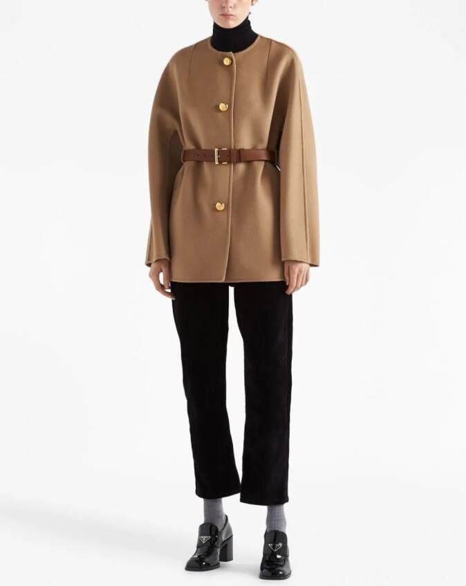 Prada Wollen jack met enkele rij knopen Bruin