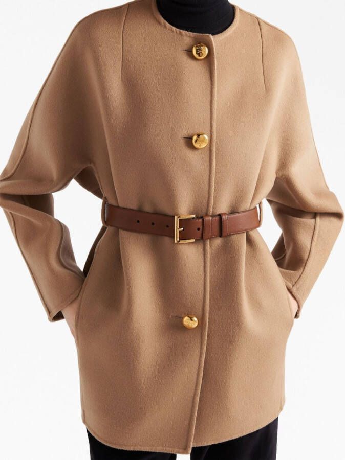 Prada Wollen jack met enkele rij knopen Bruin