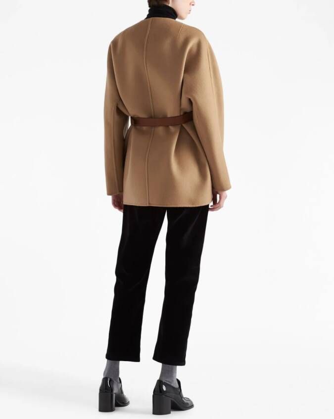 Prada Wollen jack met enkele rij knopen Bruin