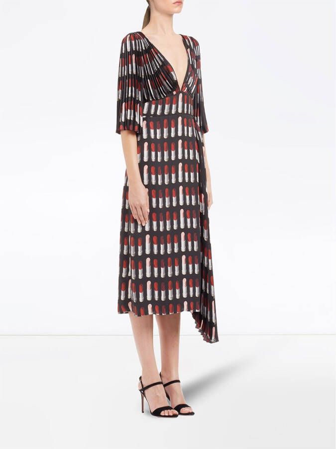 Prada jurk met twillweving en lippenstift print Zwart
