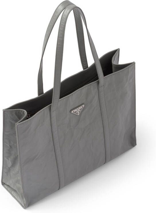Prada Leren shopper Grijs