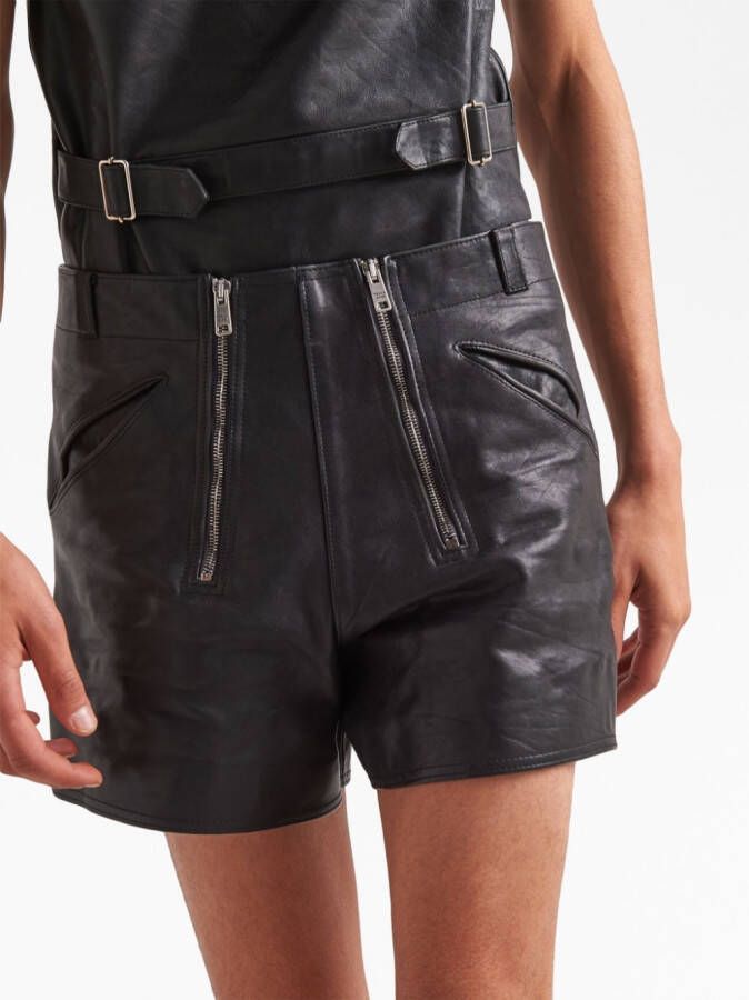 Prada Leren shorts Zwart