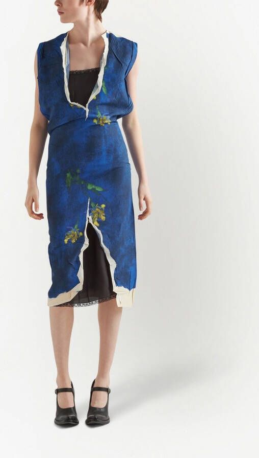 Prada Midi-jurk met bloemenprint Blauw