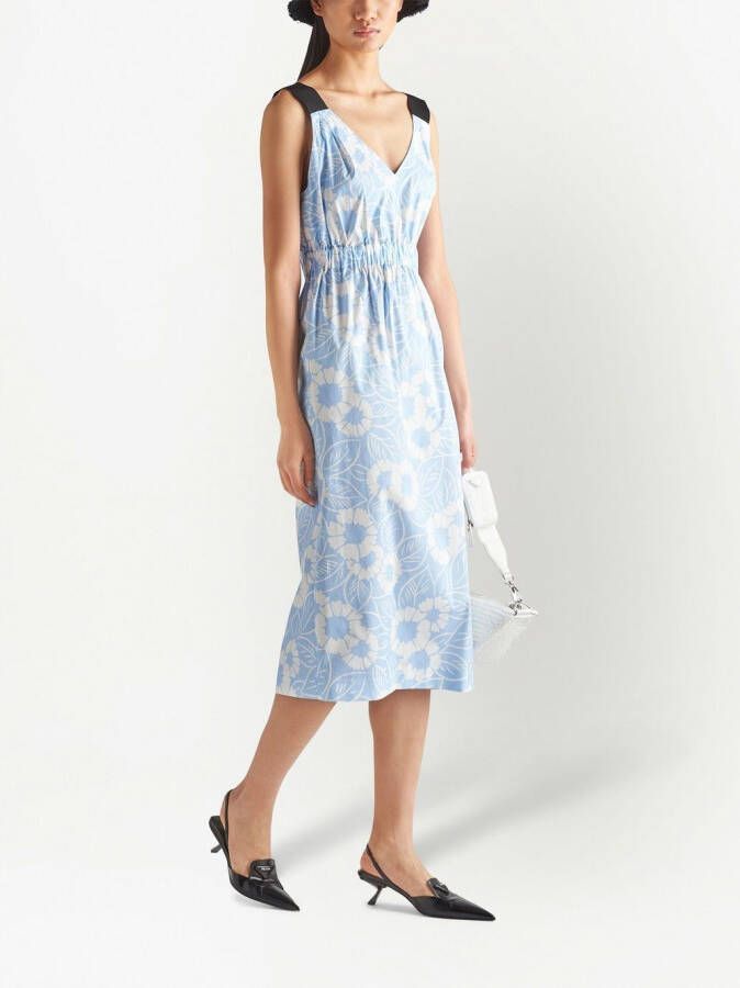 Prada Midi-jurk met bloemenprint Blauw