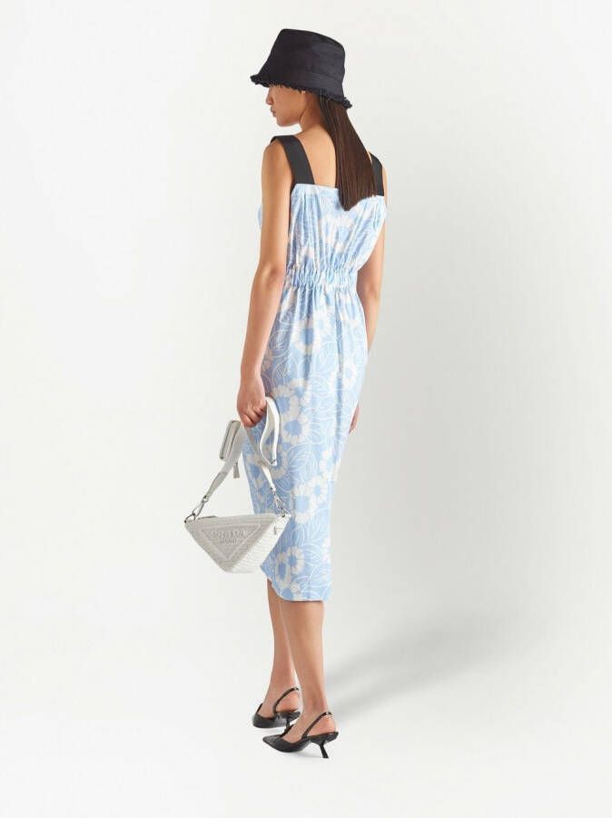Prada Midi-jurk met bloemenprint Blauw