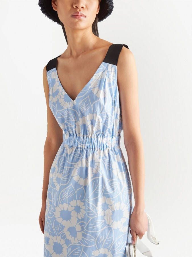Prada Midi-jurk met bloemenprint Blauw