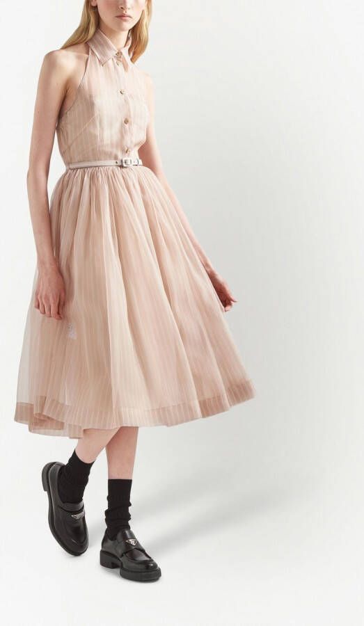 Prada Midi-jurk met borduurwerk Beige