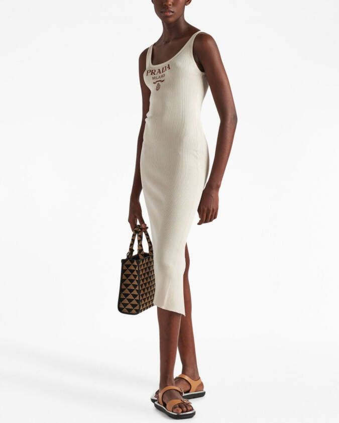 Prada Midi-jurk met logo Beige
