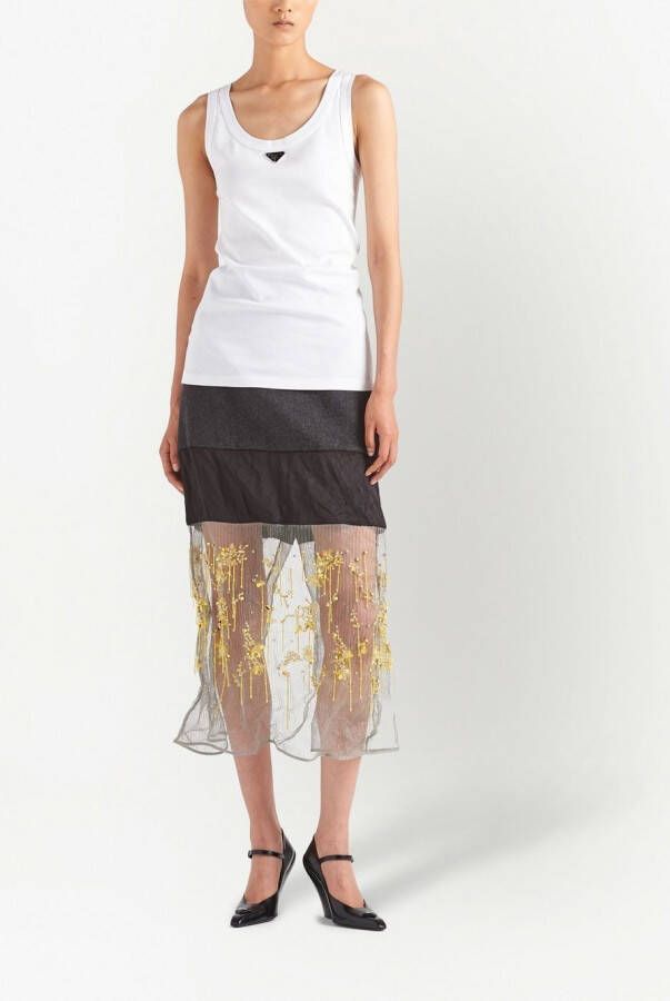 Prada Midi-rok met geborduurde bloemen Zwart