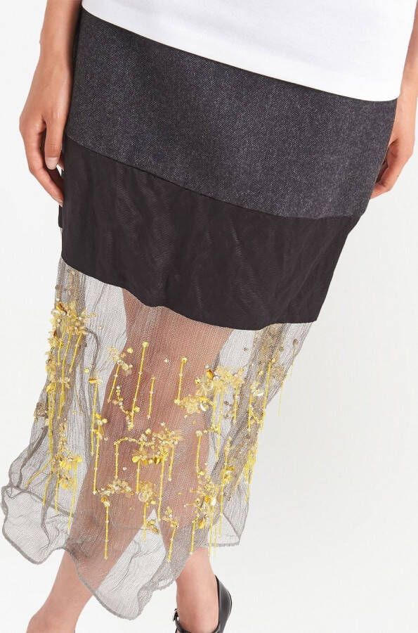 Prada Midi-rok met geborduurde bloemen Zwart
