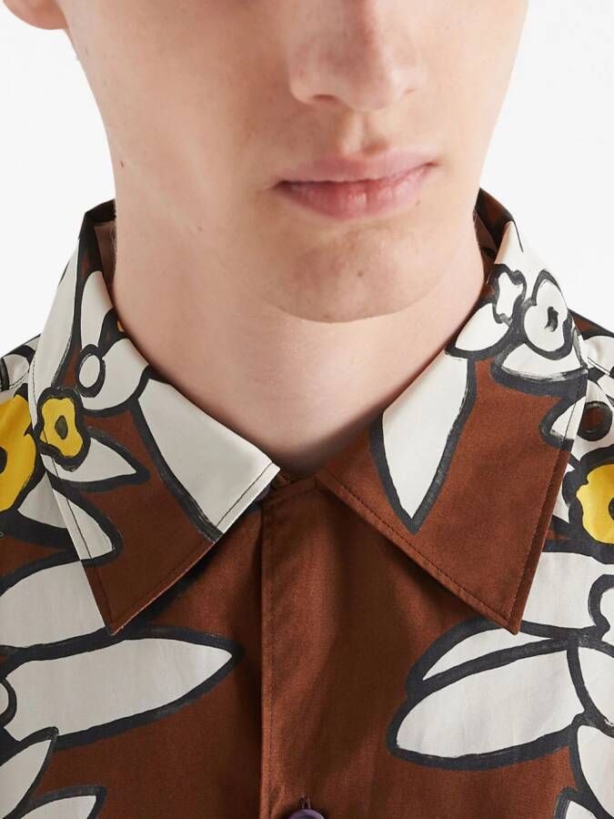 Prada Overhemd met bloemenprint Bruin