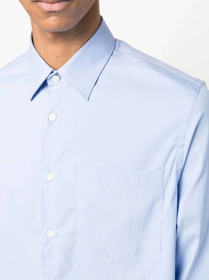 Prada Overhemd met geborduurd logo Blauw