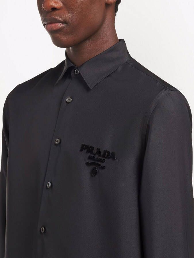 Prada Overhemd met geborduurd logo Zwart