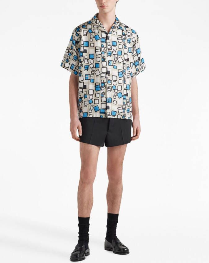 Prada Zijden twill overhemd met geometrische print Beige