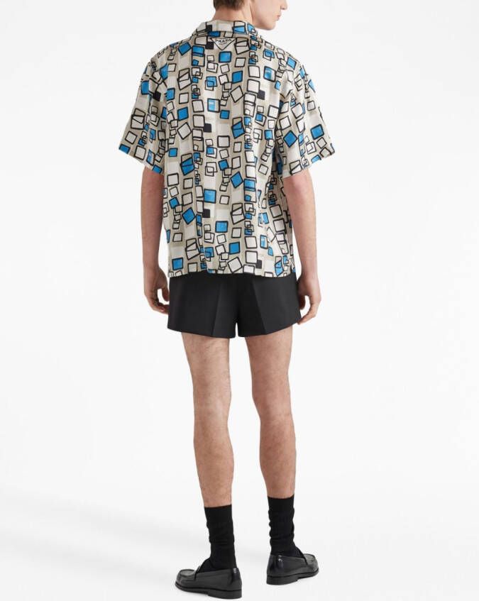 Prada Zijden twill overhemd met geometrische print Beige