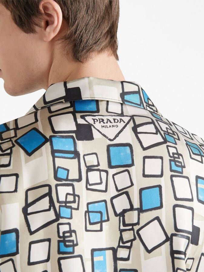 Prada Zijden twill overhemd met geometrische print Beige