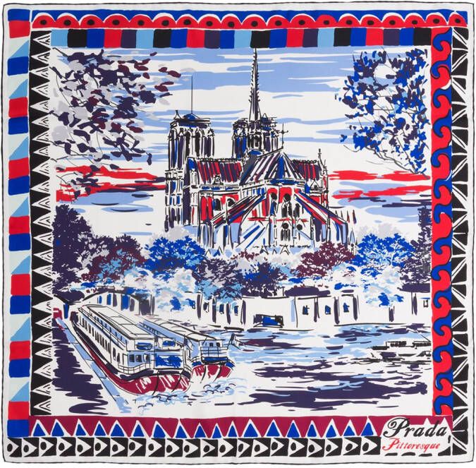 Prada Parijs sjaal met dessin Blauw