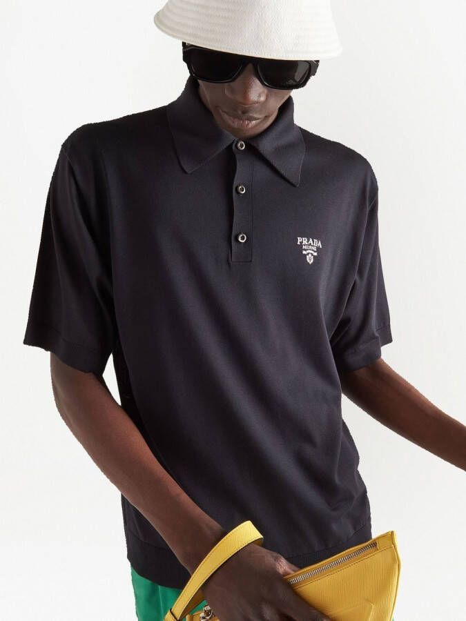 Prada Poloshirt met geborduurd logo Zwart