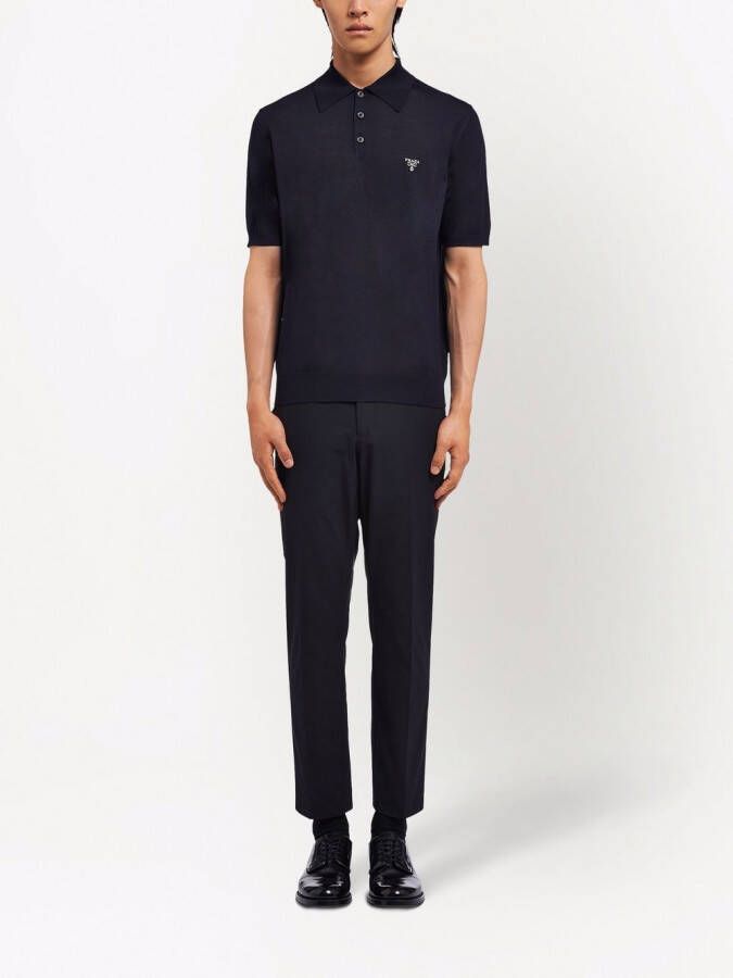 Prada Wollen poloshirt met geborduurd logo Blauw