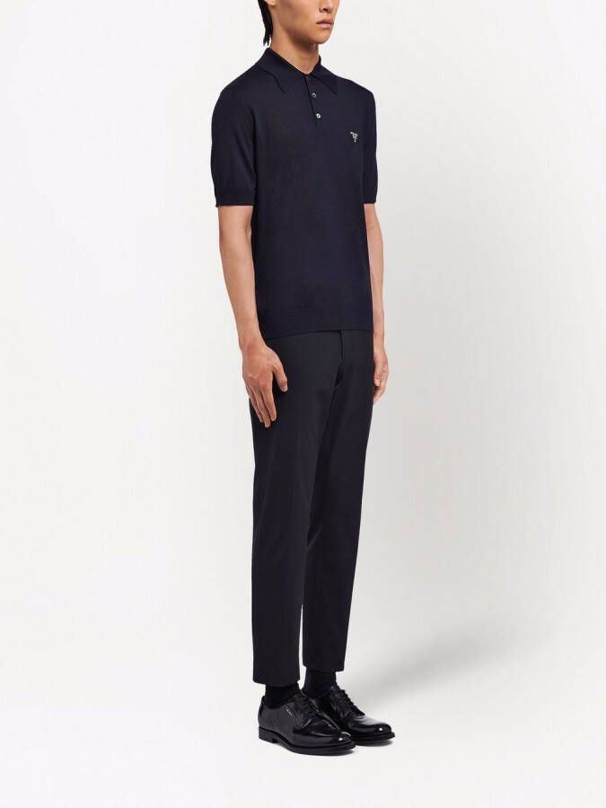 Prada Wollen poloshirt met geborduurd logo Blauw