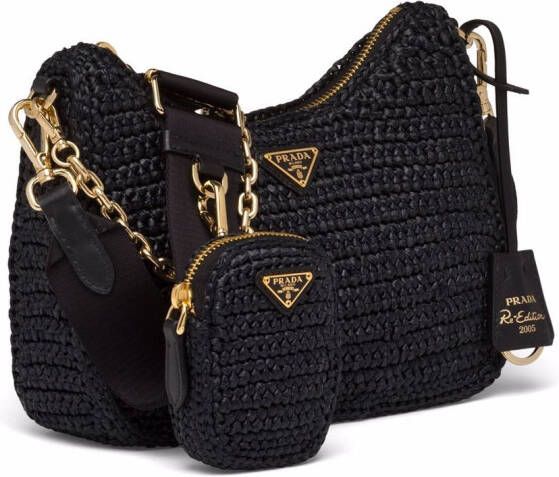 Prada Re-Edition 2005 raffia tas Zwart