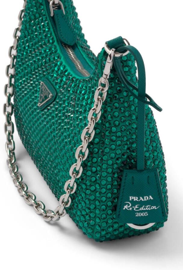 Prada Re-Edition 2005 satijnen tas met kristallen Groen