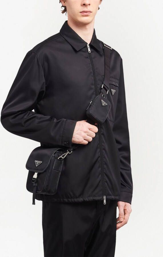 Prada Saffiano schoudertas met logo Zwart