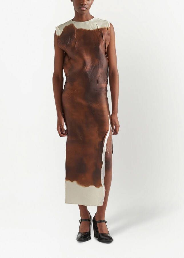 Prada Satijnen maxi-jurk met print Bruin